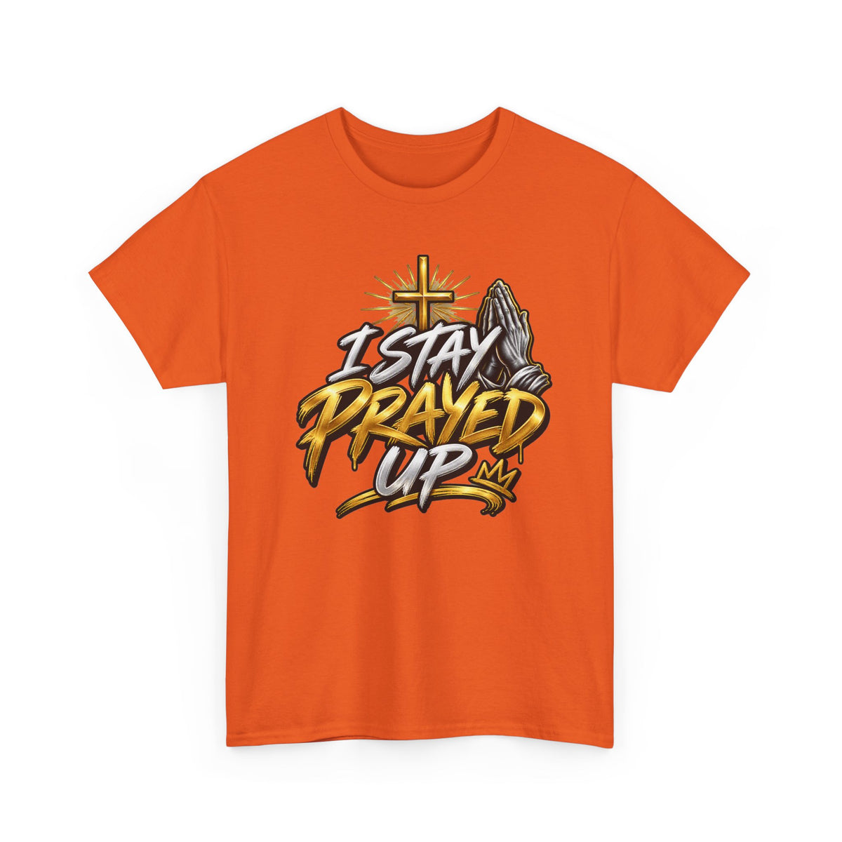 I Stay Prayed Up Tee — Christian Faith Prayer T-Shirt with Cross & Praying Hands