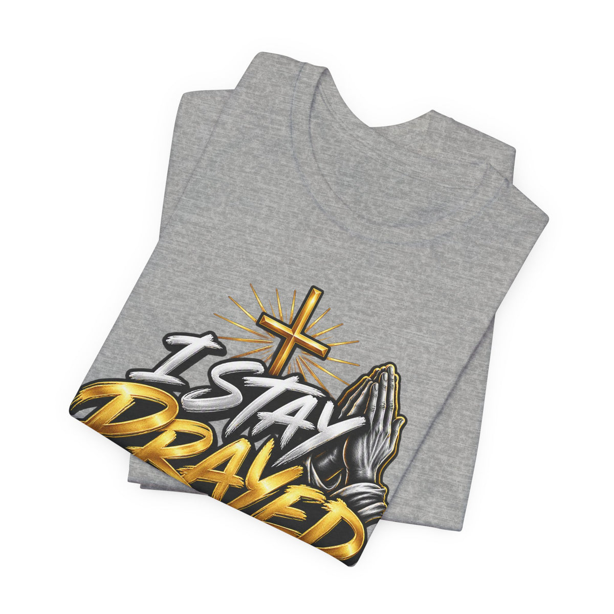 I Stay Prayed Up Tee — Inspirational Christian Graphic T-Shirt with Cross & Praying Hands