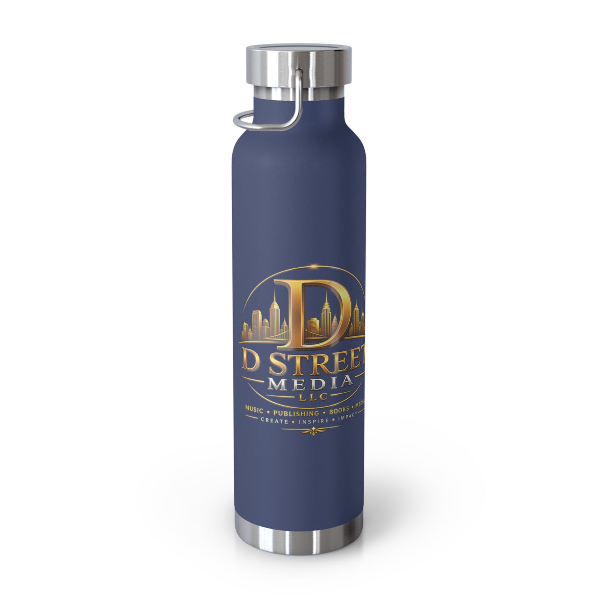 22oz Copper Vacuum Water Bottle — Gold 'Old Street Media LLC' Logo Insulated Flask