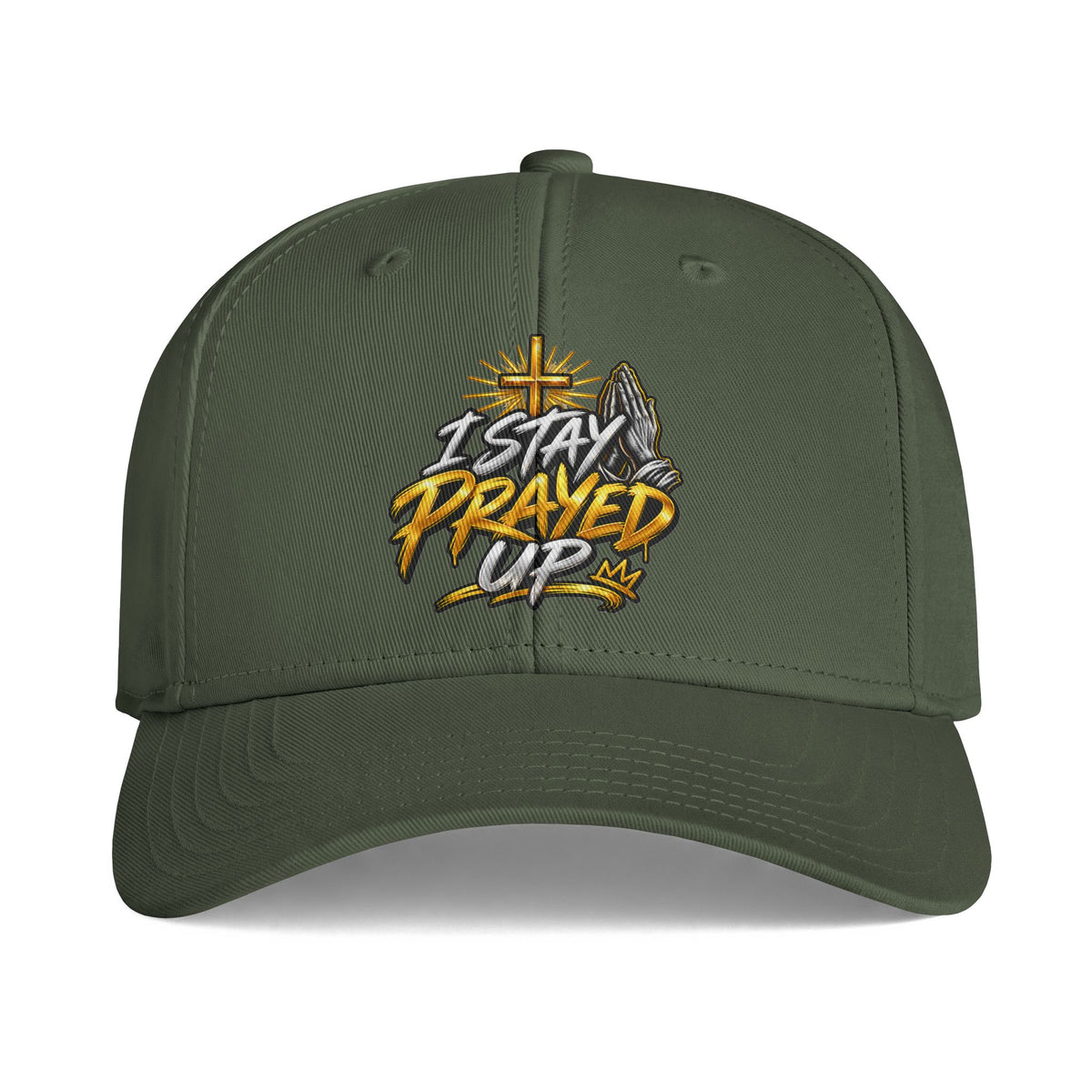 I Stay Prayed Up Cap — Christian Prayer Baseball Hat with Cross & Praying Hands
