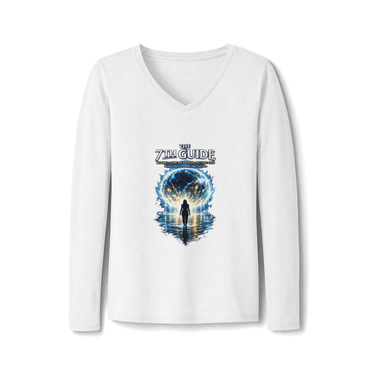 The 7th Guide V-Neck Long Sleeve Tee — Cosmic Adventure Graphic