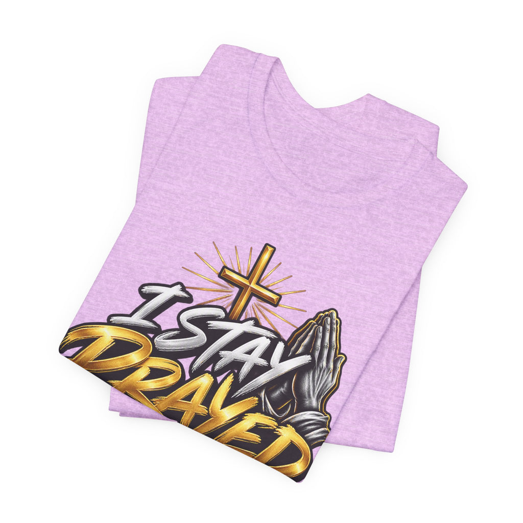 I Stay Prayed Up Tee — Inspirational Christian Graphic T-Shirt with Cross & Praying Hands
