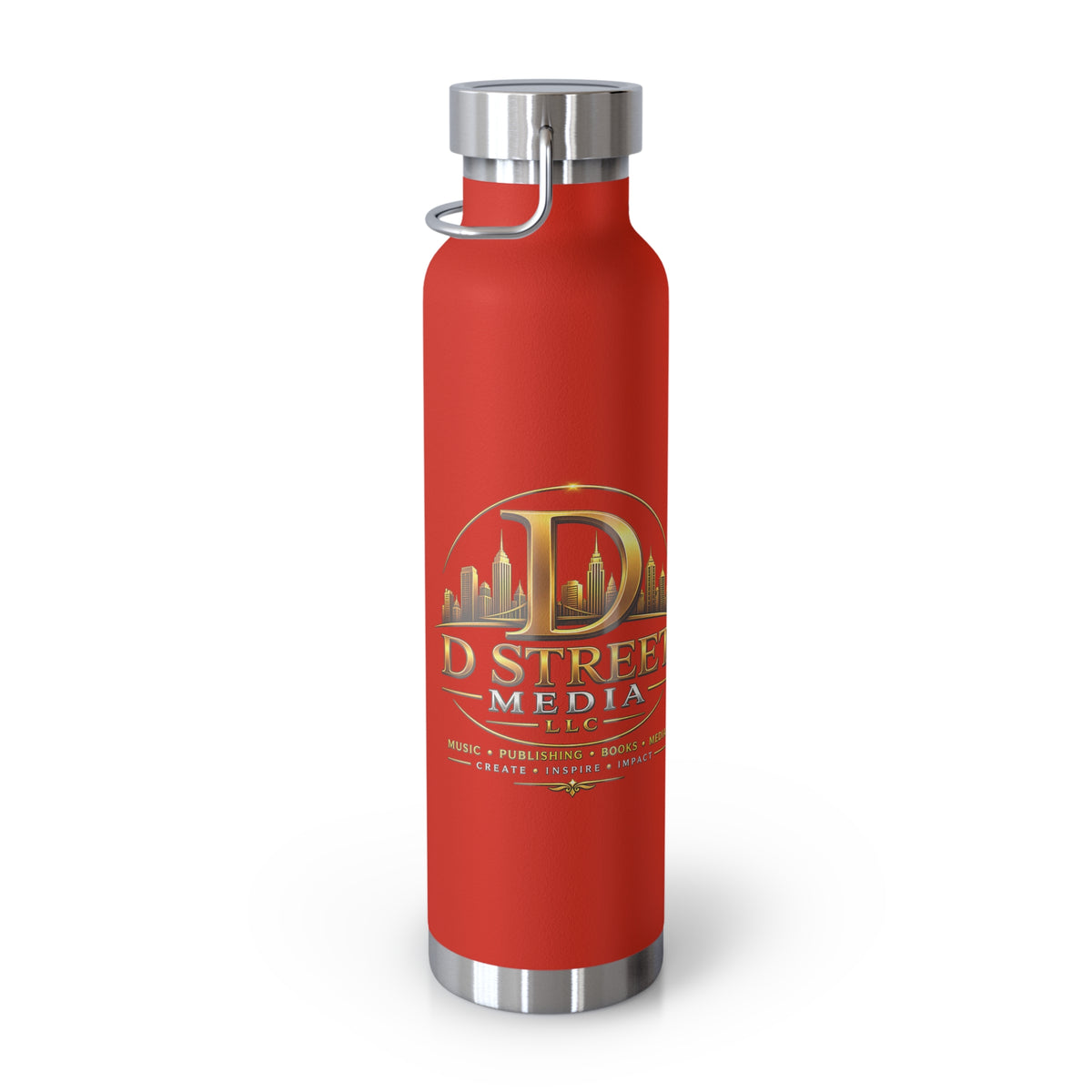 22oz Copper Vacuum Water Bottle — Gold 'Old Street Media LLC' Logo Insulated Flask