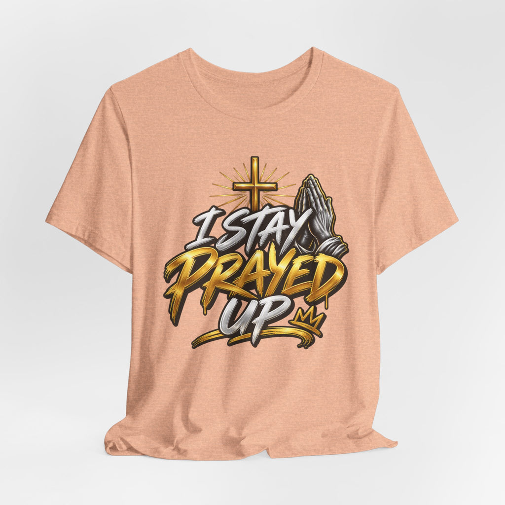 I Stay Prayed Up Tee — Inspirational Christian Graphic T-Shirt with Cross & Praying Hands