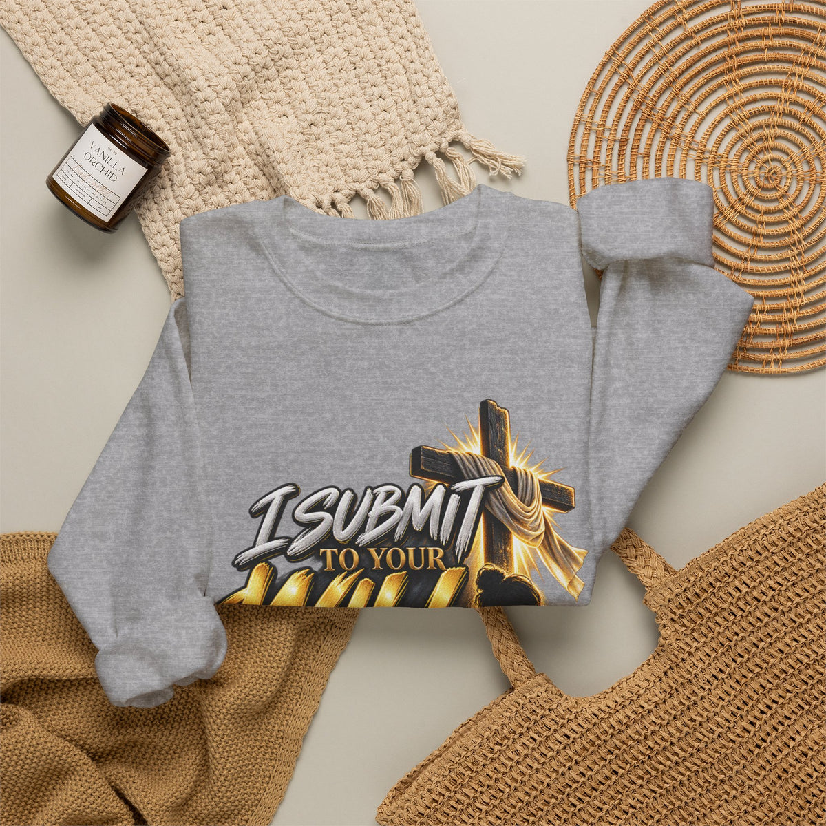 Christian Crewneck Sweatshirt — "I Submit to Your Will Lord" Graphic