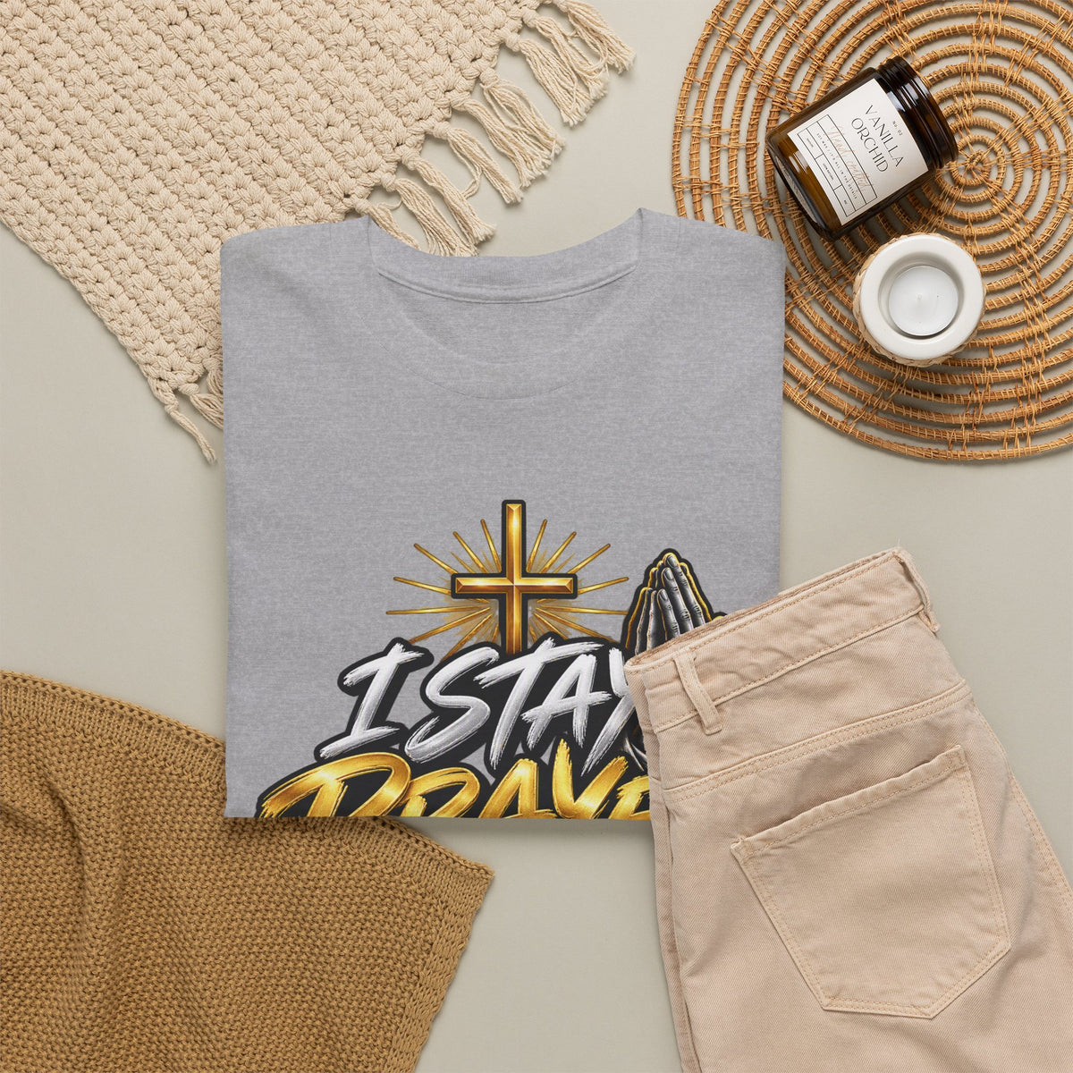 I Stay Prayed Up Tee — Christian Faith Prayer T-Shirt with Cross & Praying Hands