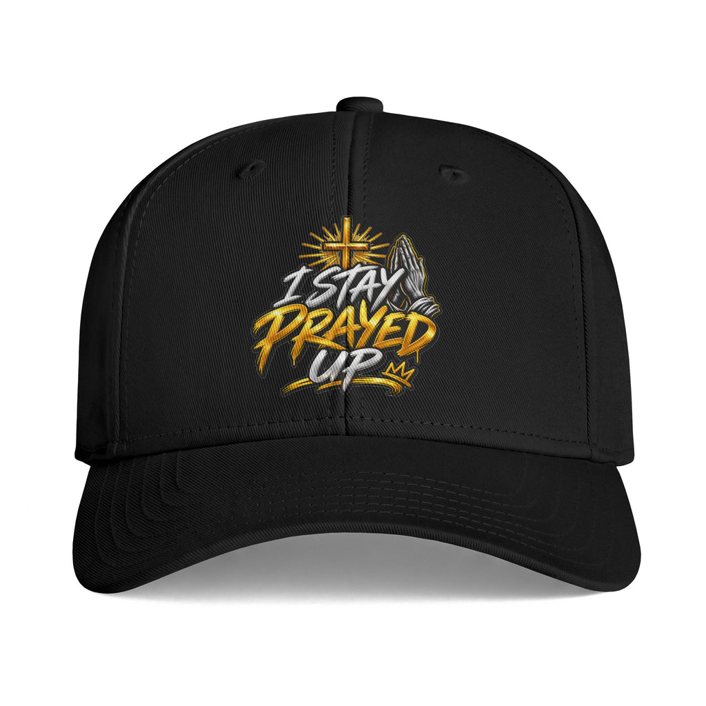 I Stay Prayed Up Cap — Christian Prayer Baseball Hat with Cross & Praying Hands