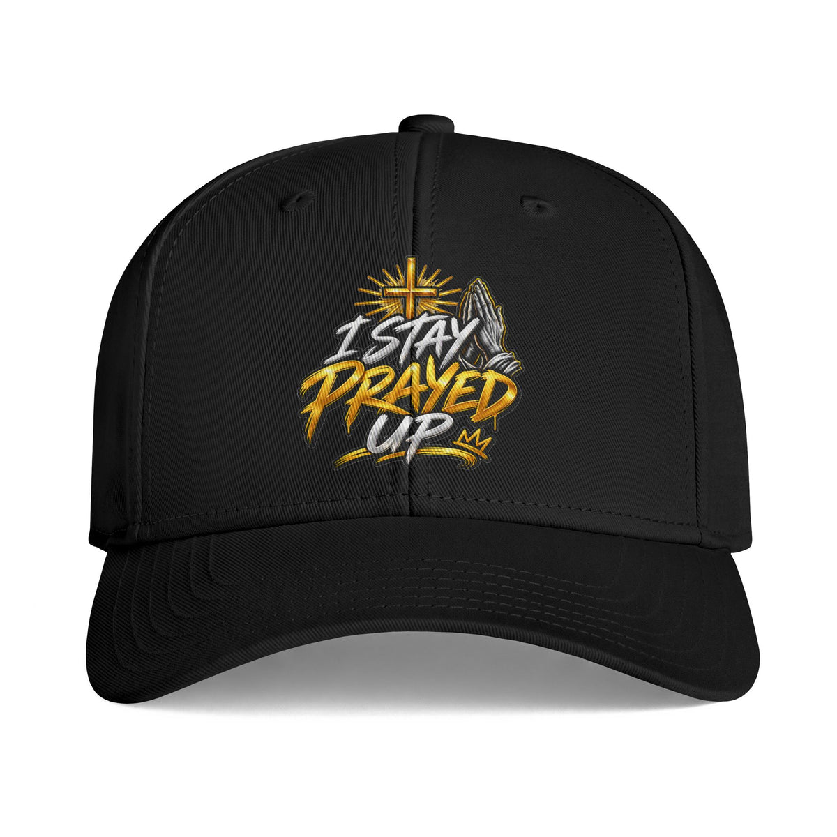 I Stay Prayed Up Cap — Christian Prayer Baseball Hat with Cross & Praying Hands