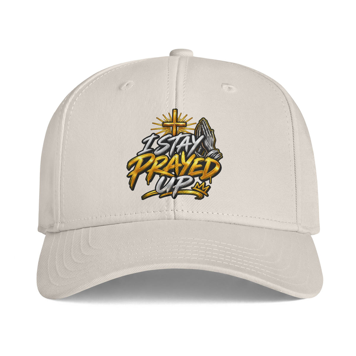 I Stay Prayed Up Cap — Christian Prayer Baseball Hat with Cross & Praying Hands