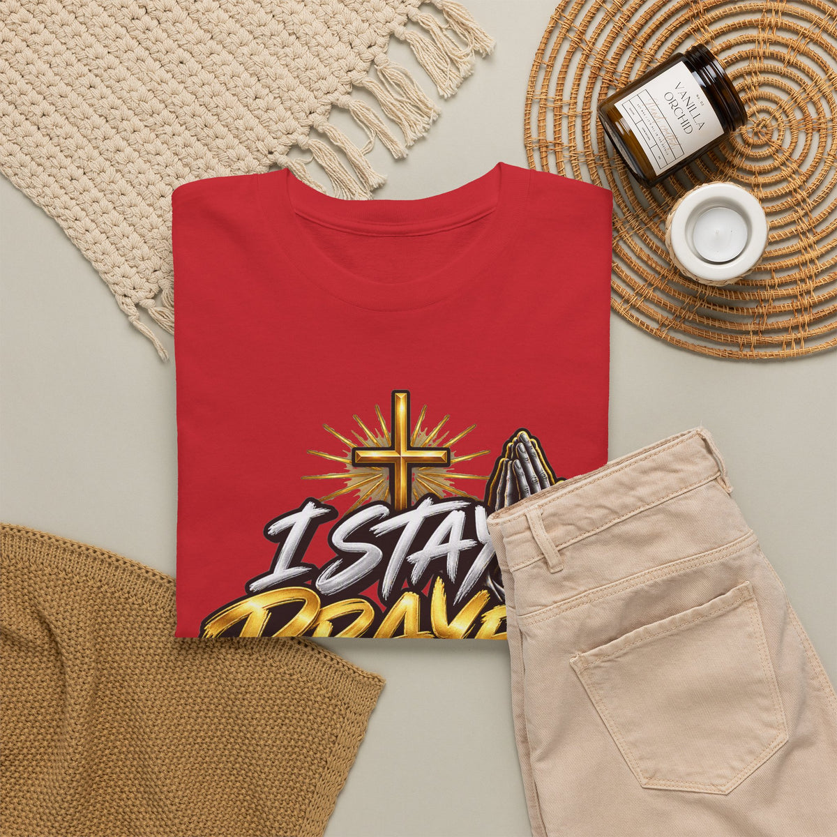 I Stay Prayed Up Tee — Christian Faith Prayer T-Shirt with Cross & Praying Hands