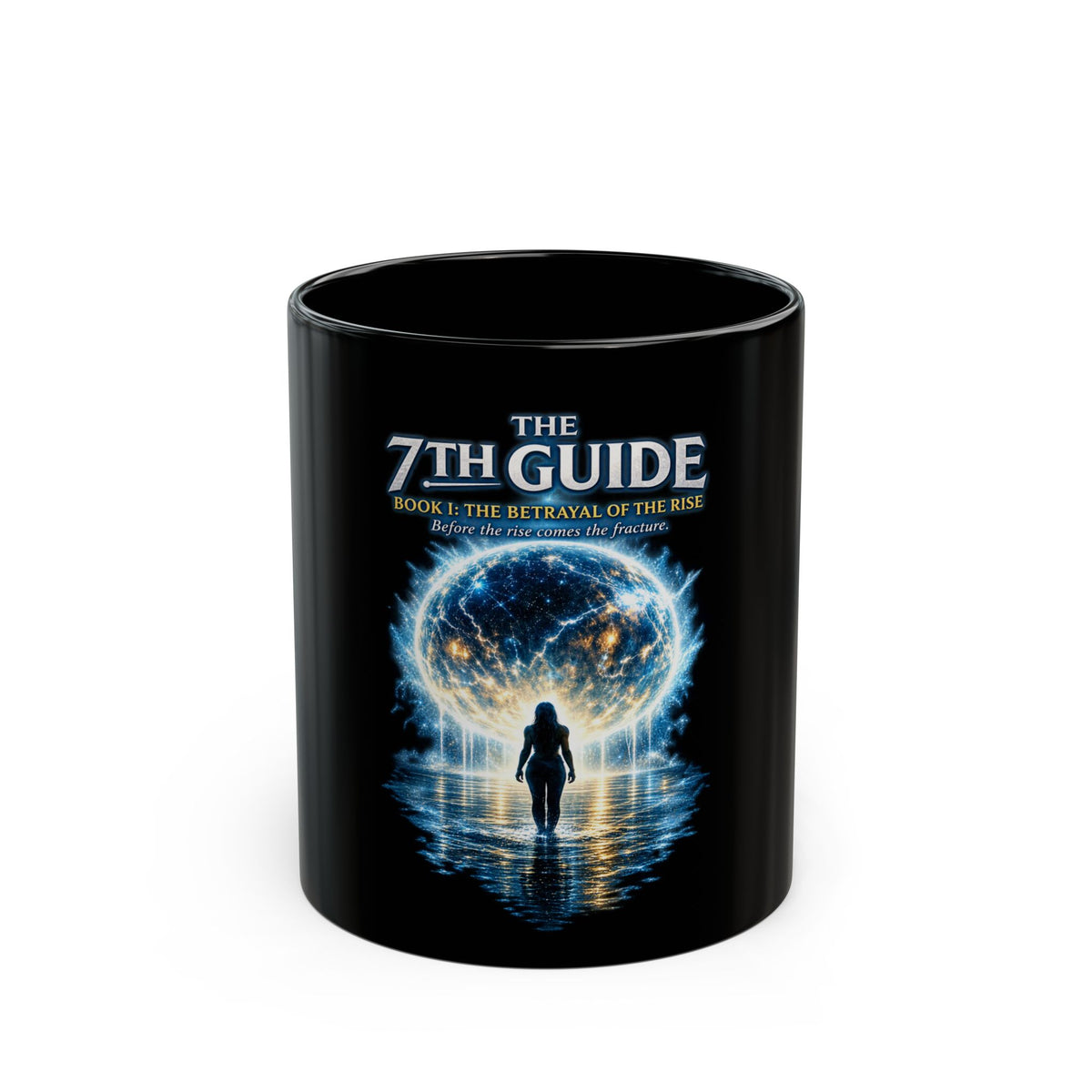 The 7th Guide Sci‑Fi Book Cover Mug — Black Ceramic Coffee Cup (11oz/15oz)