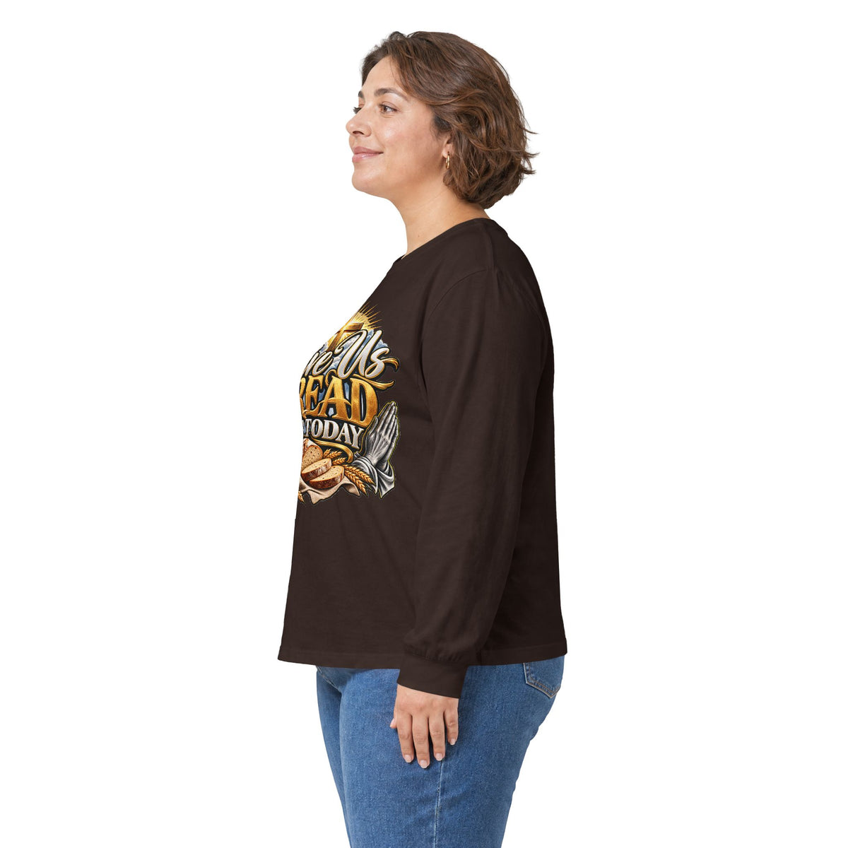 Long Sleeve Tee — "Give Us Bread For Today" Christian Faith Prayer Graphic Shirt