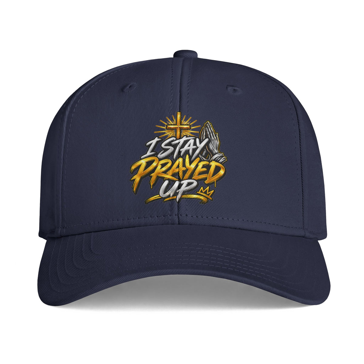 I Stay Prayed Up Cap — Christian Prayer Baseball Hat with Cross & Praying Hands