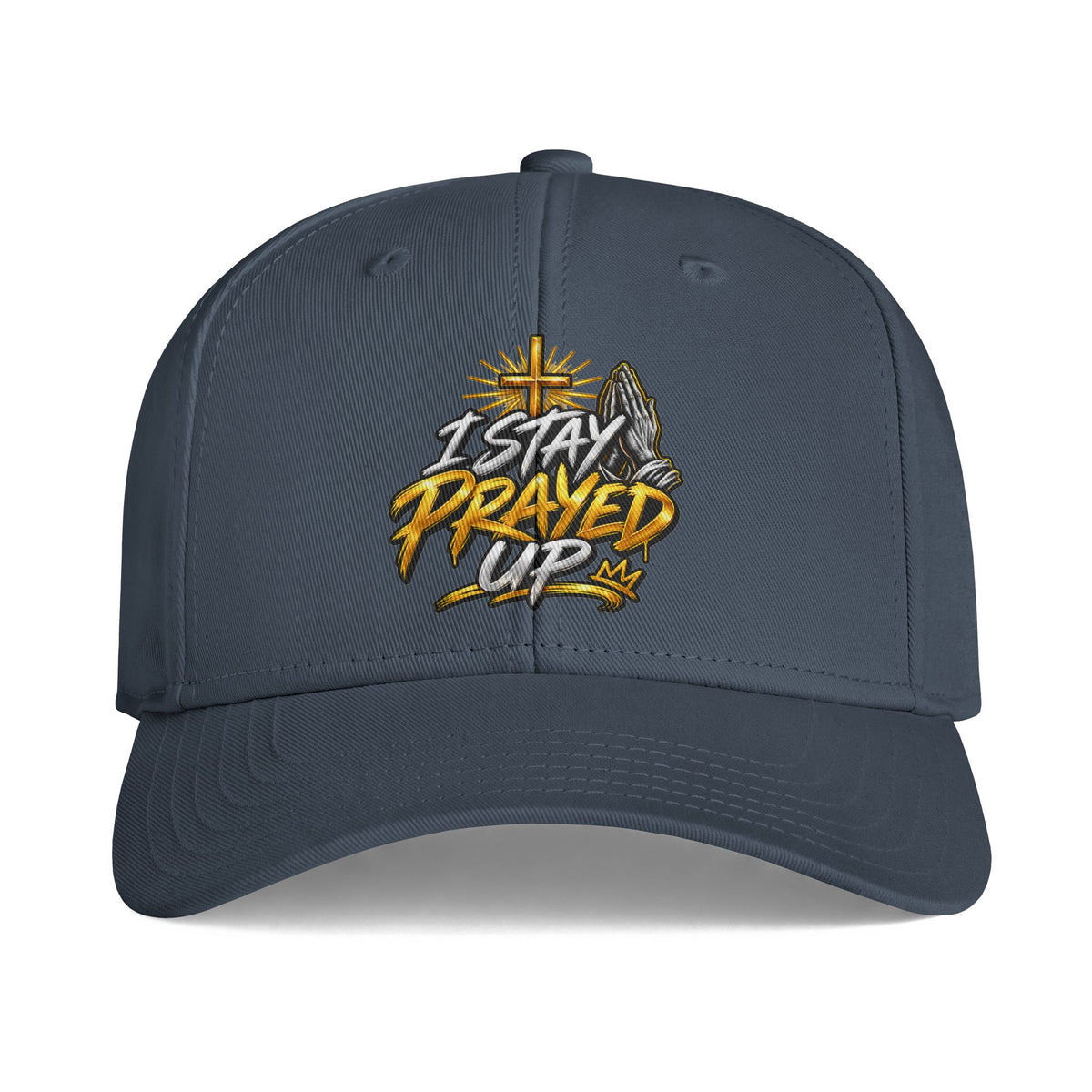 I Stay Prayed Up Cap — Christian Prayer Baseball Hat with Cross & Praying Hands