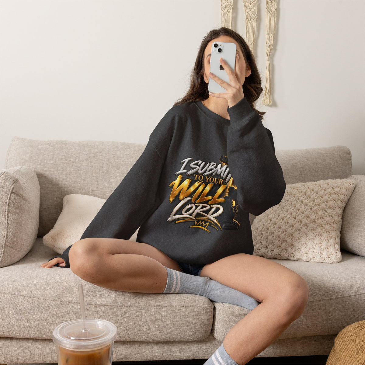 Christian Crewneck Sweatshirt — "I Submit to Your Will Lord" Graphic