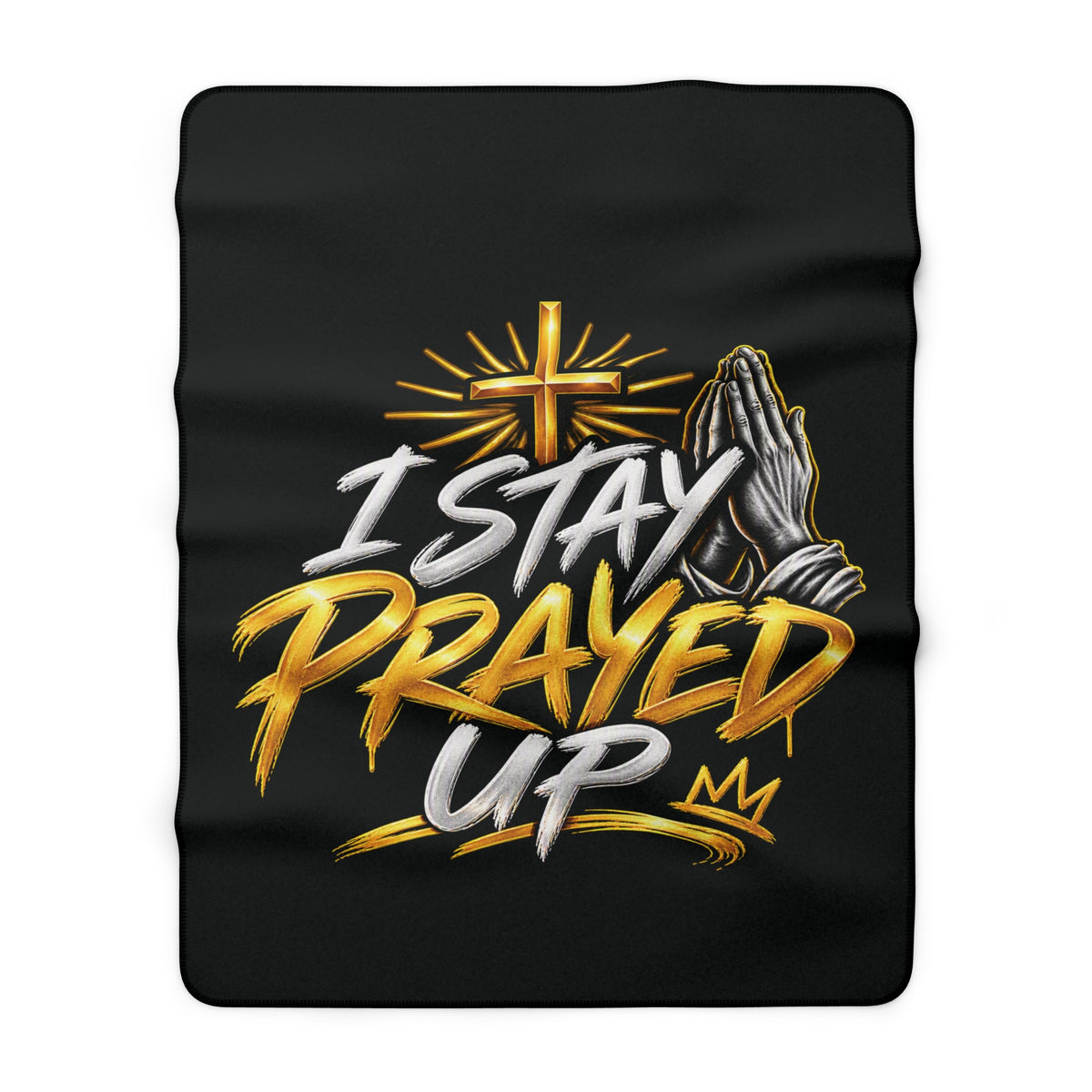 Prayed Up Sherpa Blanket — Christian Cross & Praying Hands Fleece