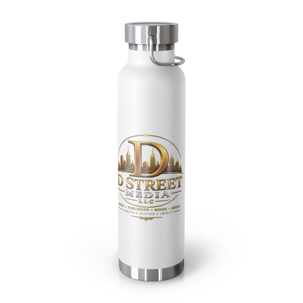 22oz Copper Vacuum Water Bottle — Gold 'Old Street Media LLC' Logo Insulated Flask
