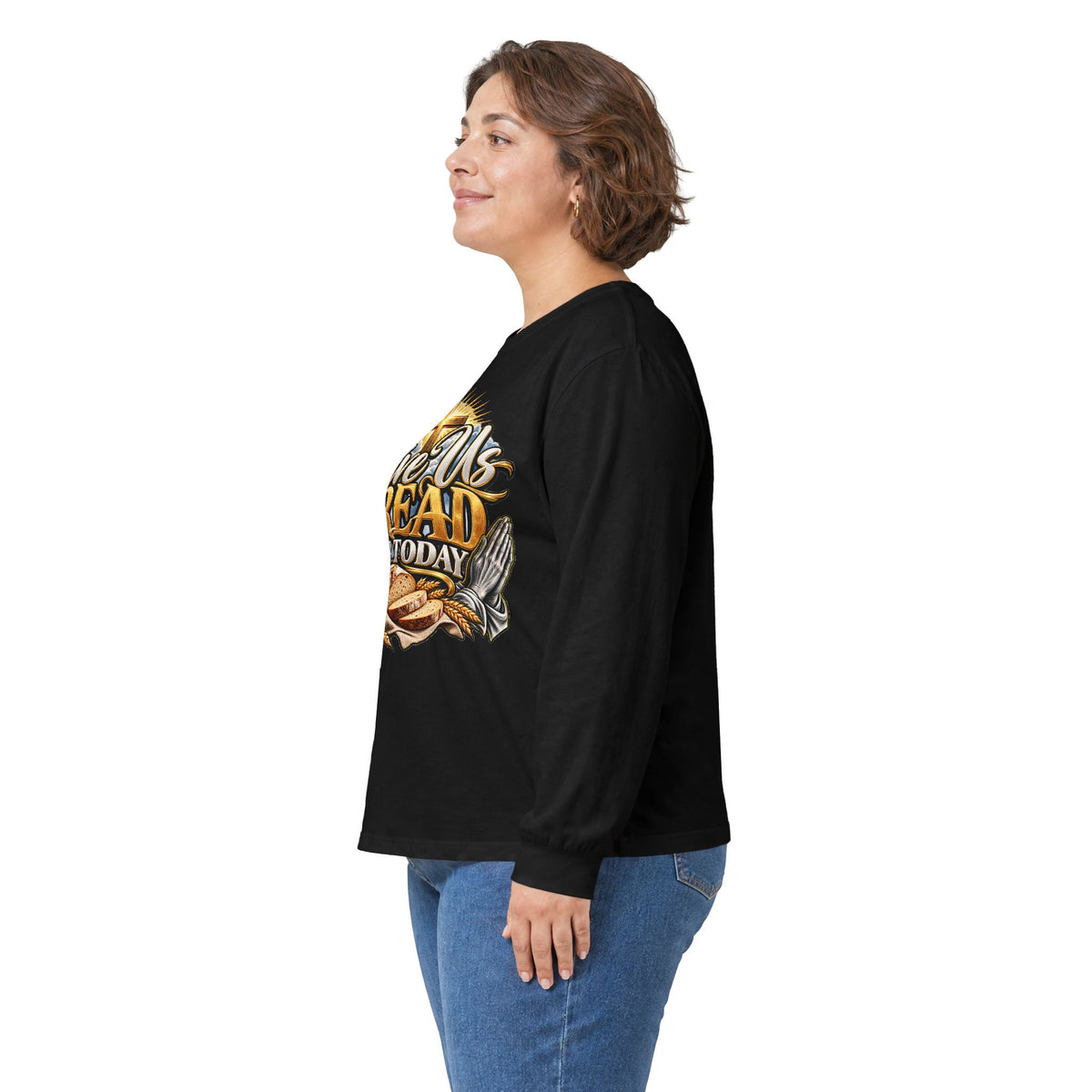 Long Sleeve Tee — "Give Us Bread For Today" Christian Faith Prayer Graphic Shirt