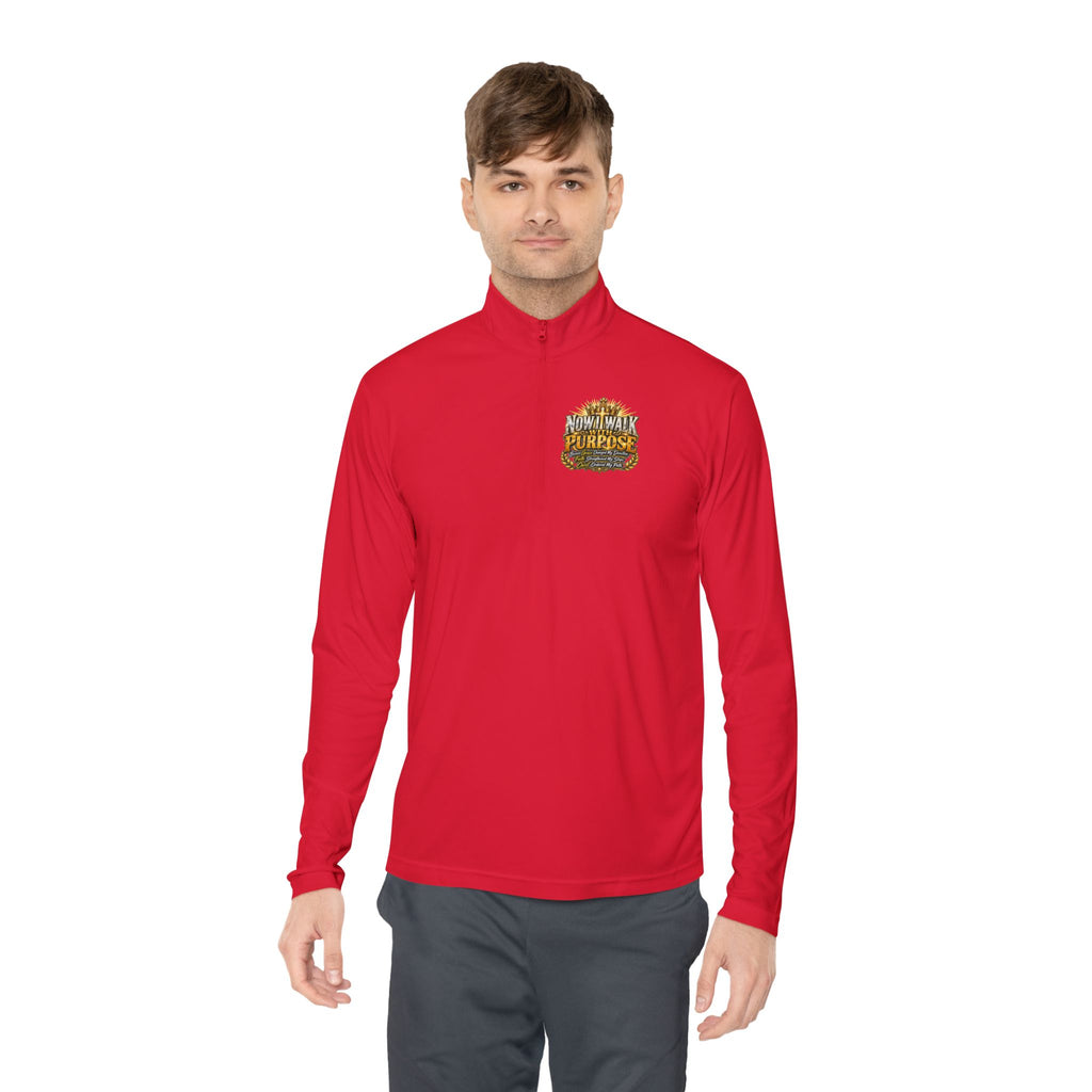 Quarter-Zip Pullover — "Now I Walk With Purpose" Motivational Graphic