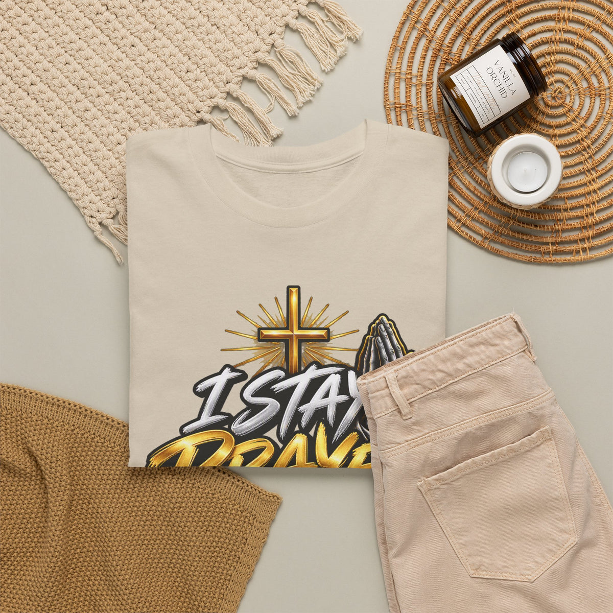 I Stay Prayed Up Tee — Christian Faith Prayer T-Shirt with Cross & Praying Hands
