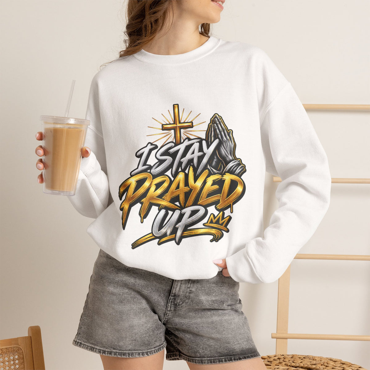 I Stay Prayed Up Crewneck Sweatshirt — Christian Faith Graphic Pullover