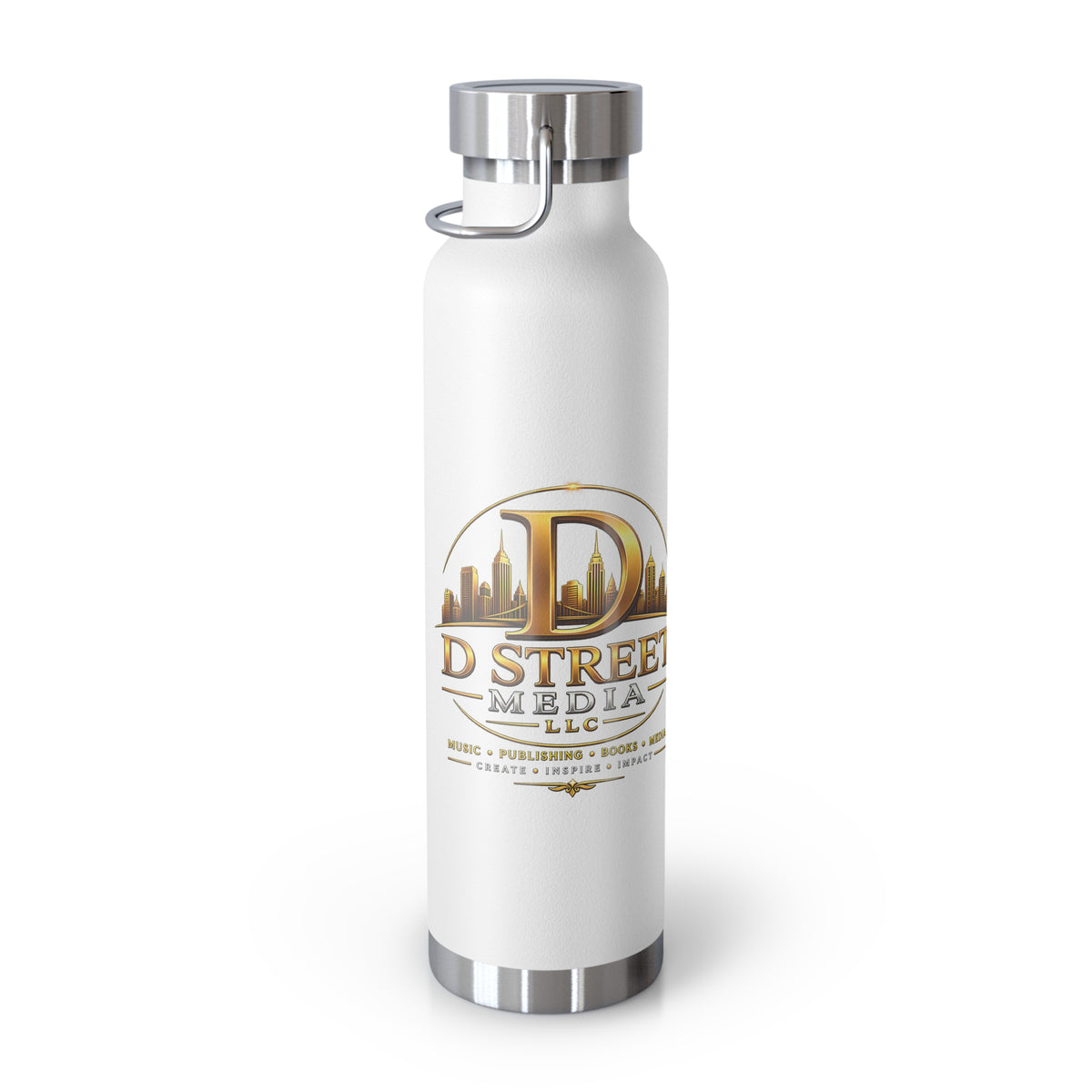 22oz Copper Vacuum Water Bottle — Gold 'Old Street Media LLC' Logo Insulated Flask