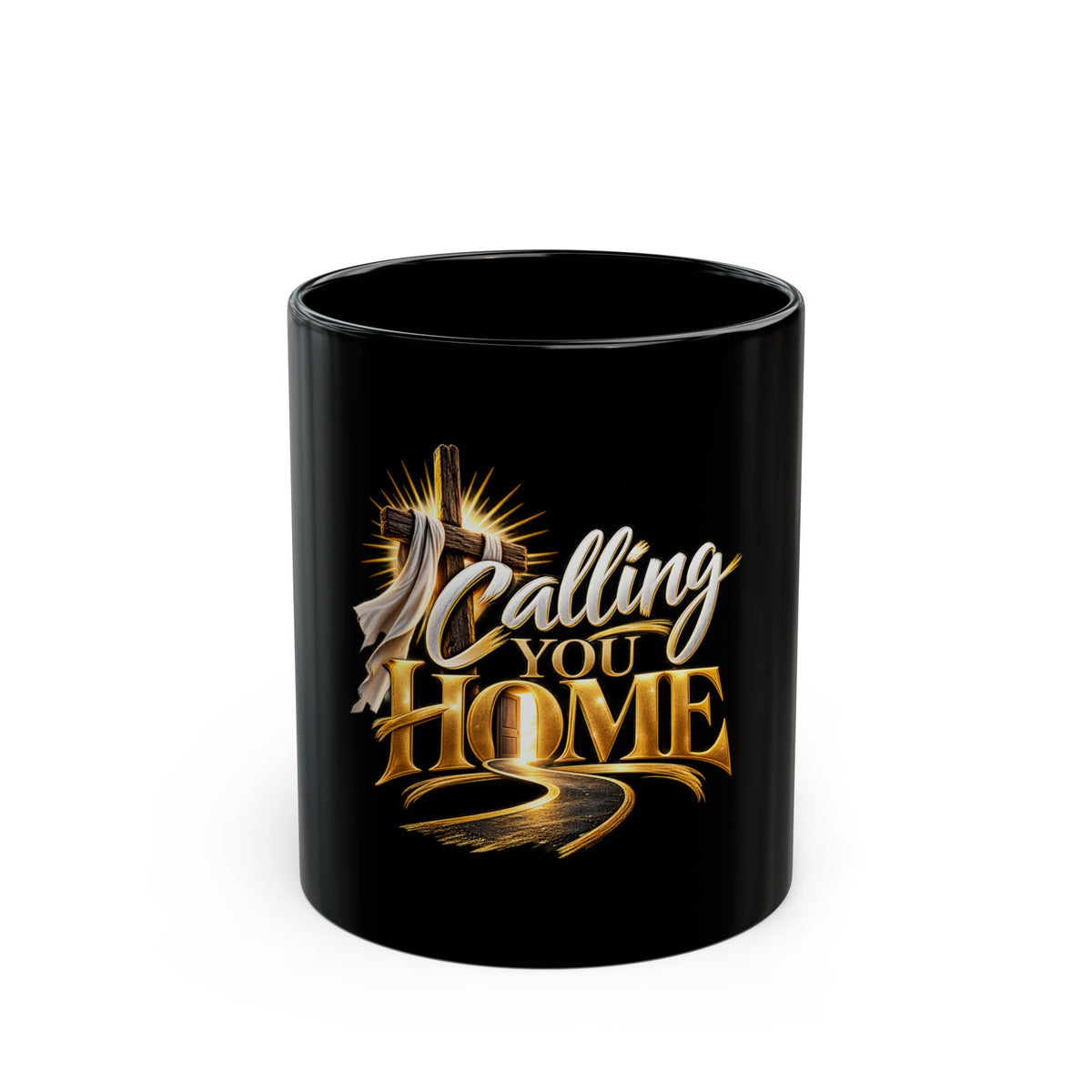 Calling You Home Black Ceramic Mug – Inspirational Christian Coffee Cup with Cross Design