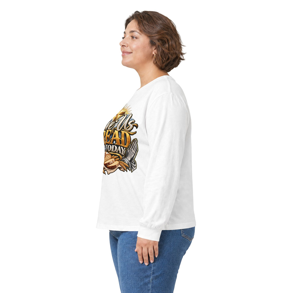 Long Sleeve Tee — "Give Us Bread For Today" Christian Faith Prayer Graphic Shirt