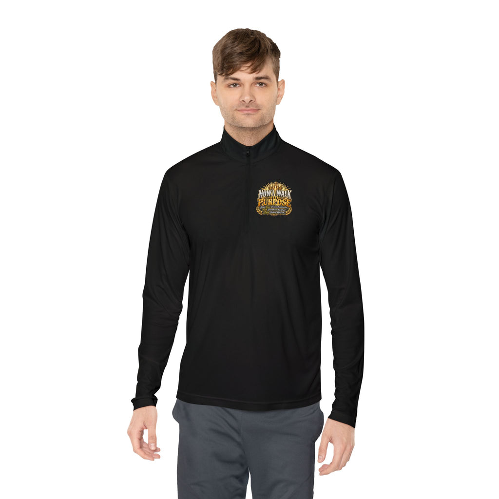 Quarter-Zip Pullover — "Now I Walk With Purpose" Motivational Graphic