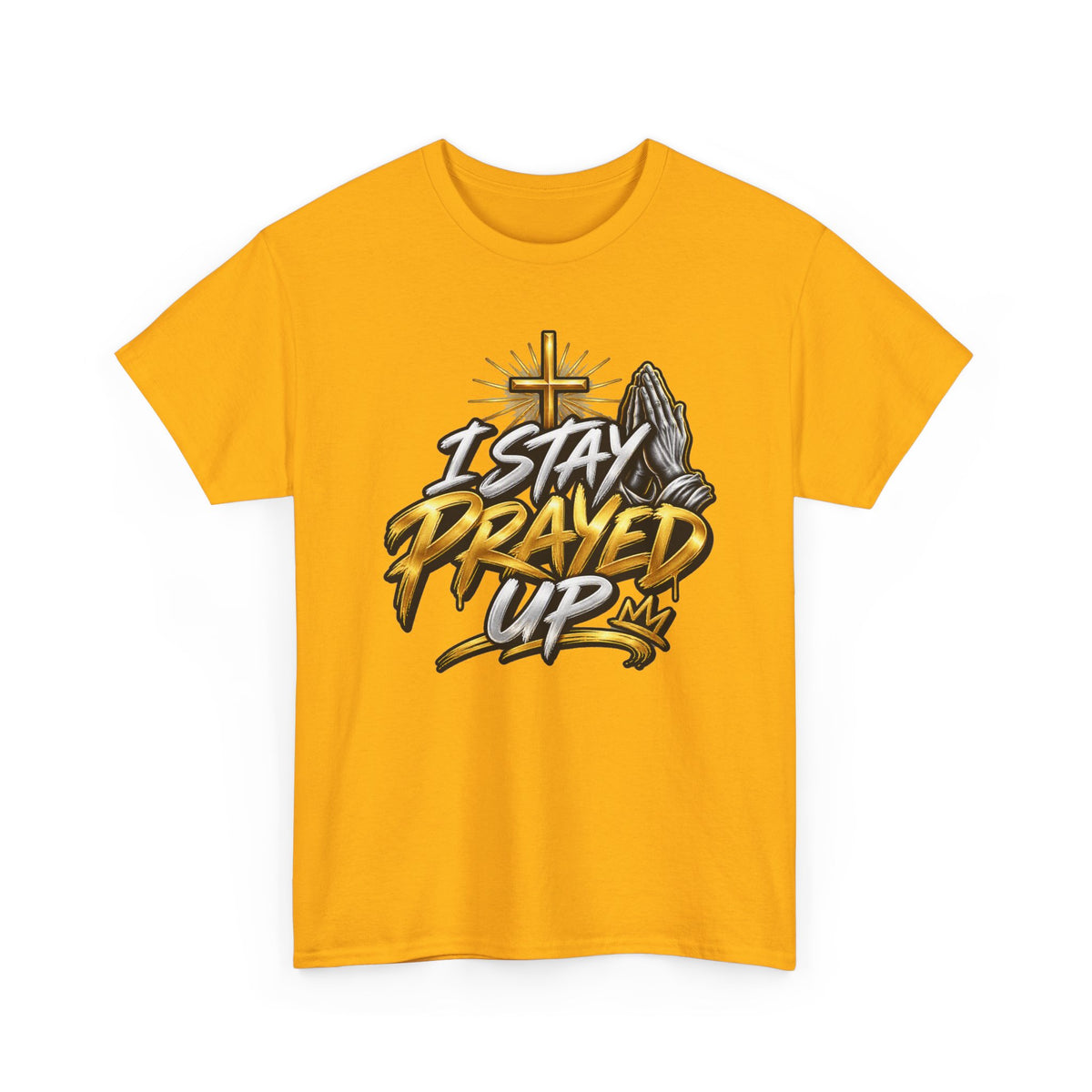 I Stay Prayed Up Tee — Christian Faith Prayer T-Shirt with Cross & Praying Hands
