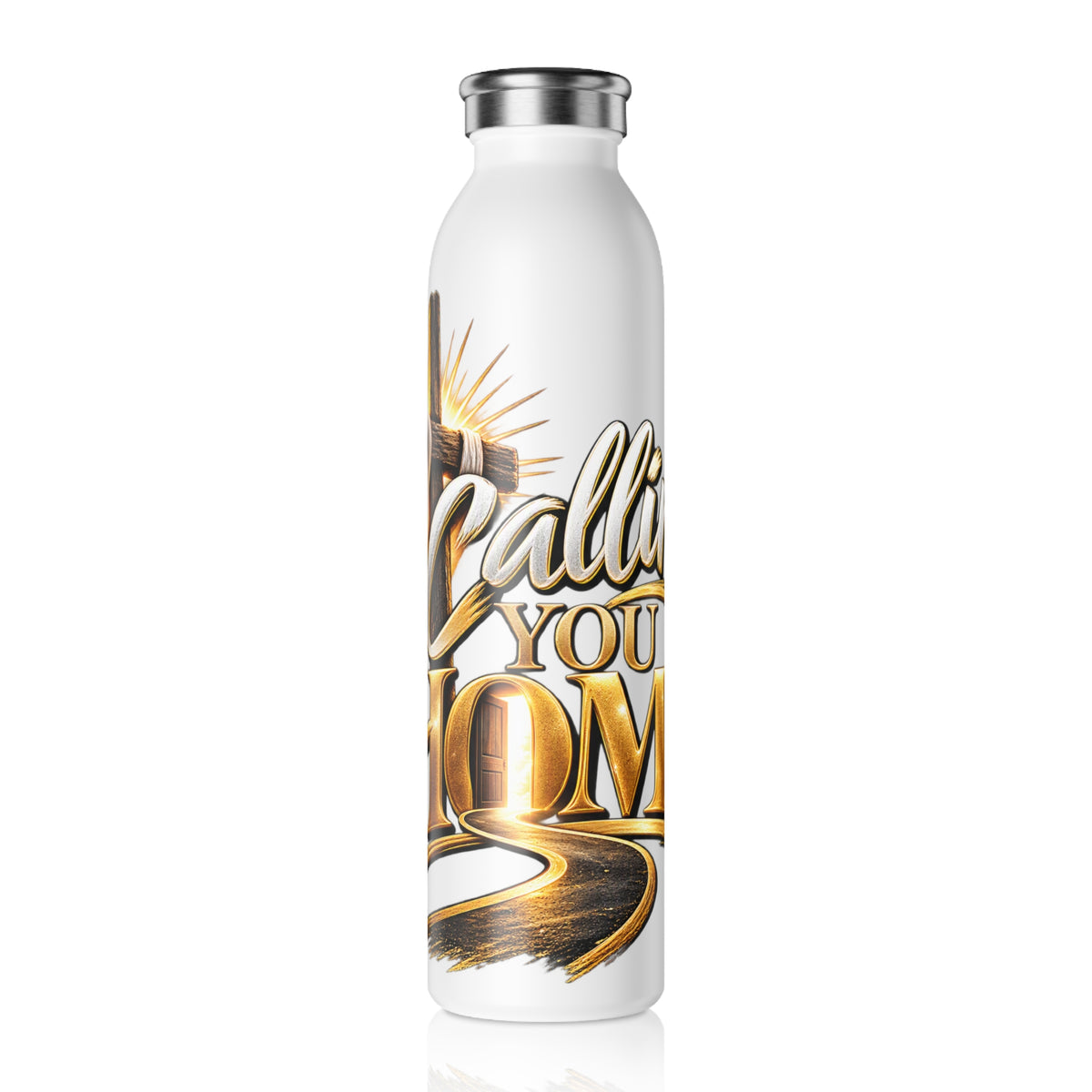 Christian Slim Water Bottle – "Calling You Home" Cross Design