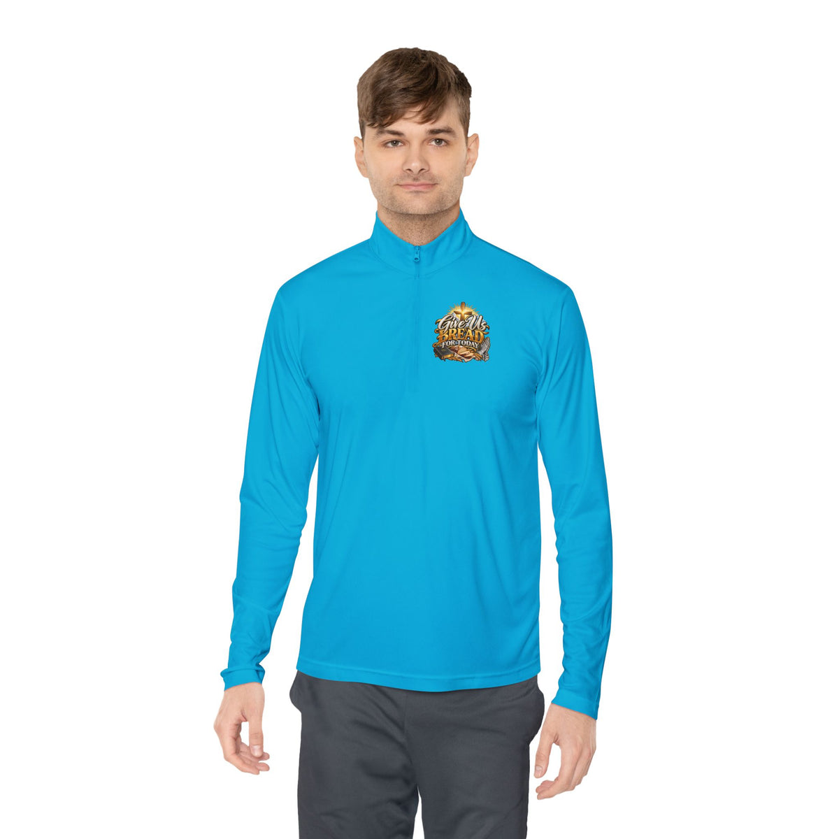 Quarter-Zip Pullover — "Give Us Bread for Today" Inspirational Religious Sweatshirt