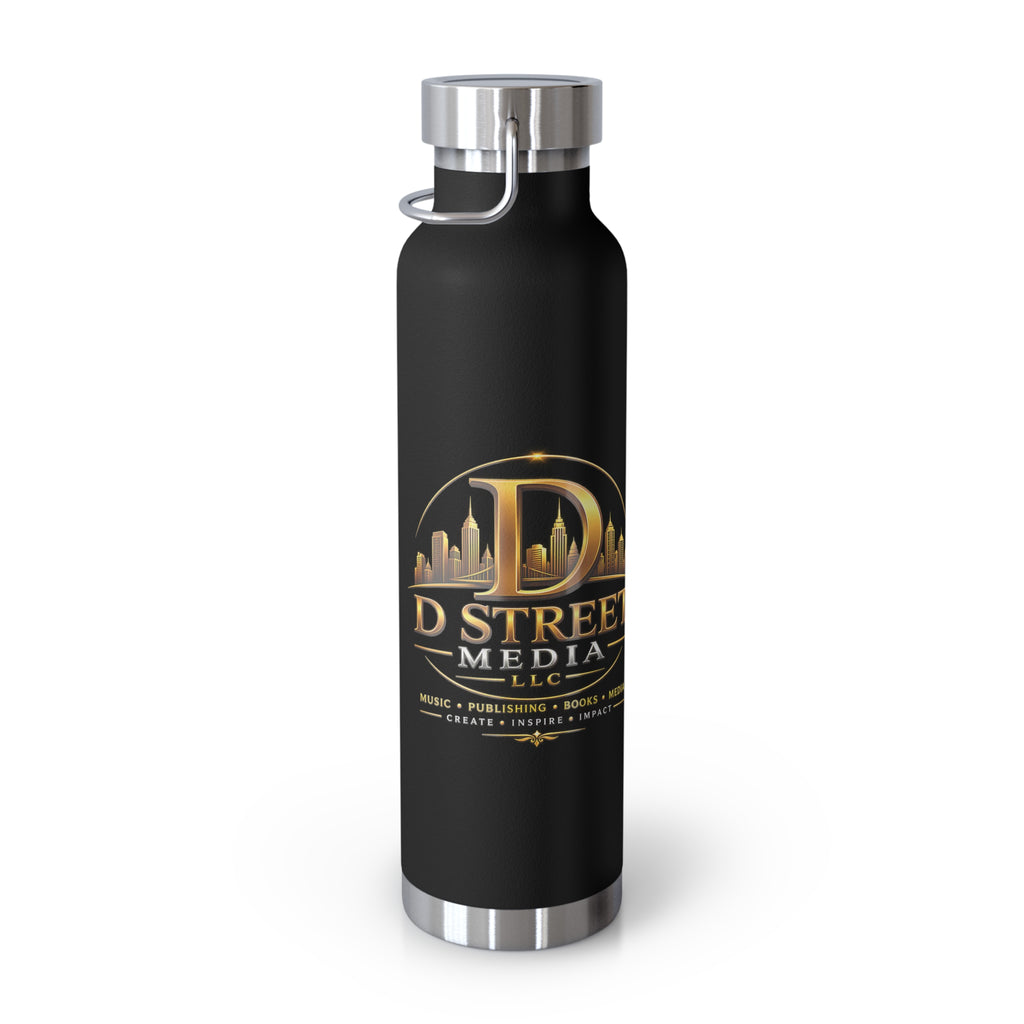 22oz Copper Vacuum Water Bottle — Gold 'Old Street Media LLC' Logo Insulated Flask