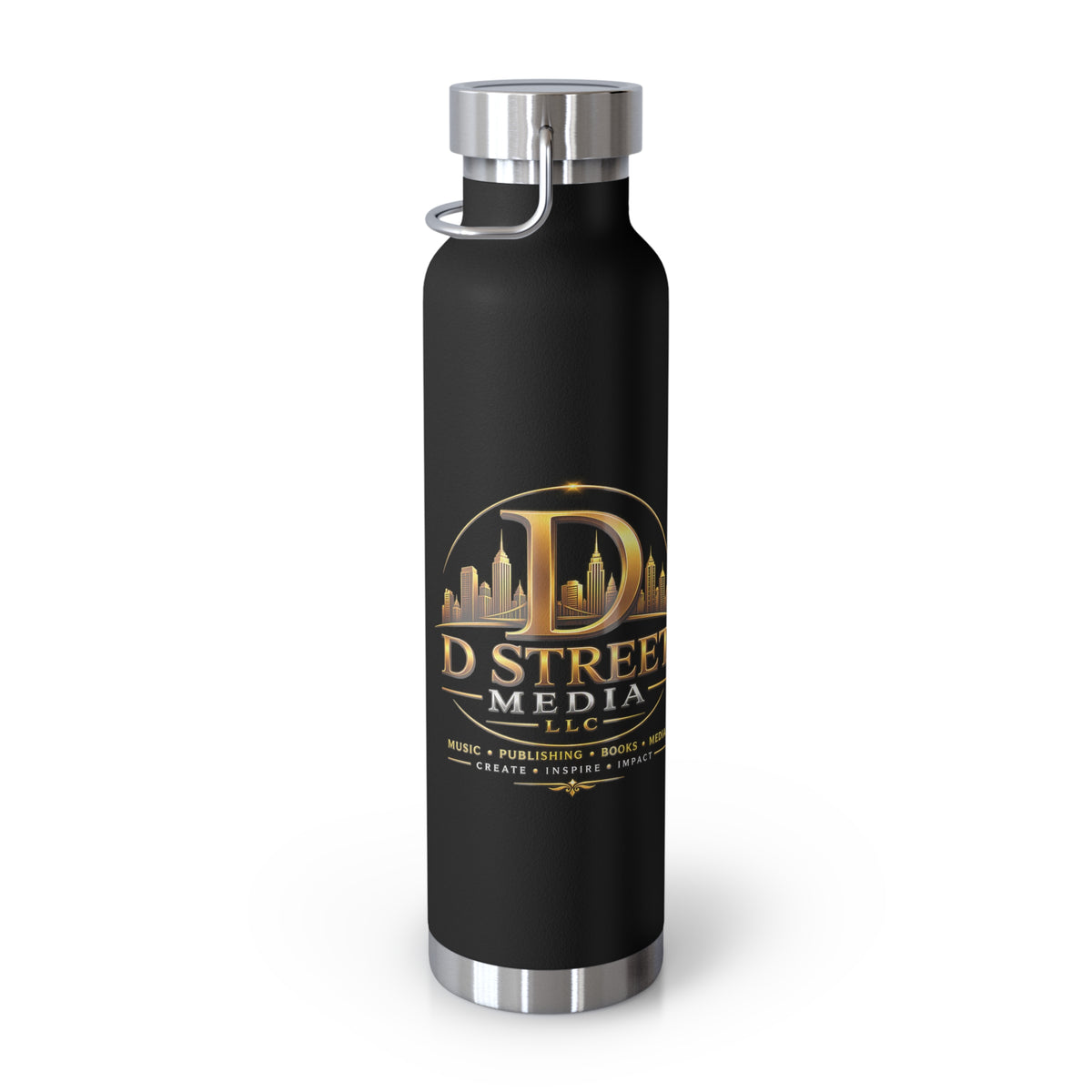 22oz Copper Vacuum Water Bottle — Gold 'Old Street Media LLC' Logo Insulated Flask