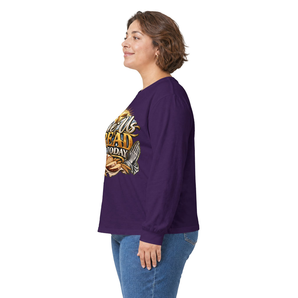 Long Sleeve Tee — "Give Us Bread For Today" Christian Faith Prayer Graphic Shirt
