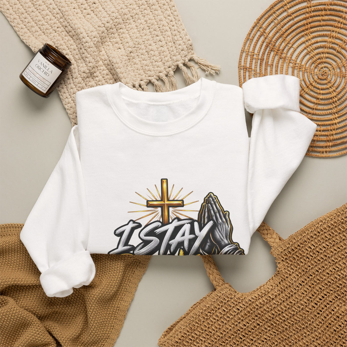 I Stay Prayed Up Crewneck Sweatshirt — Christian Faith Graphic Pullover