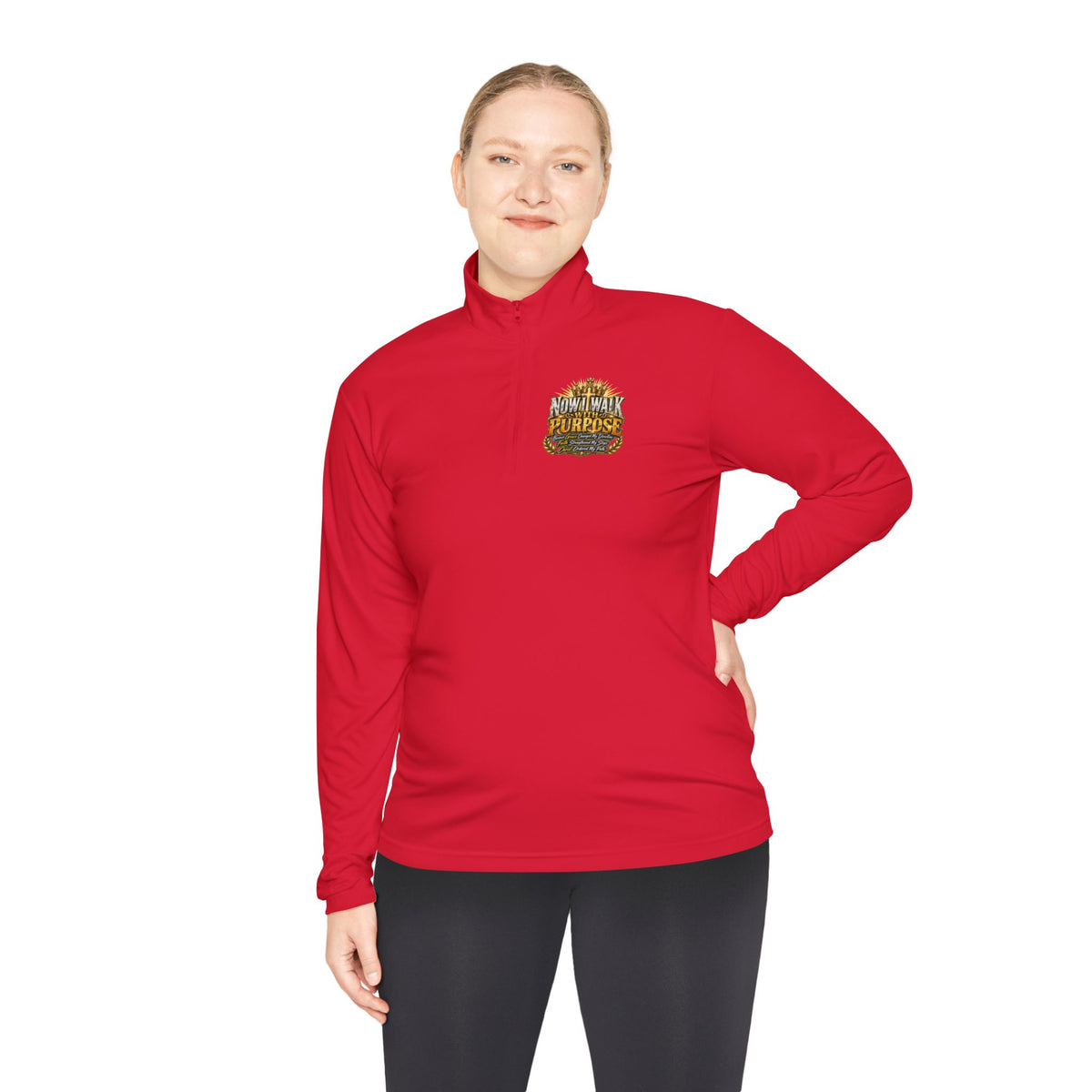 Quarter-Zip Pullover — "Now I Walk With Purpose" Motivational Graphic