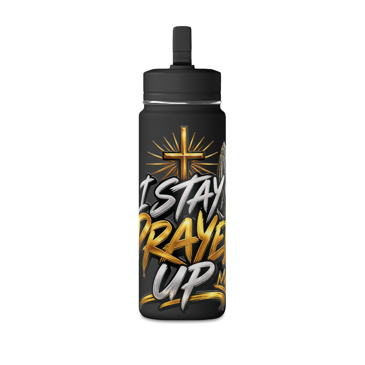 Pray Up 20oz Mini Water Bottle — Christian Cross Inspirational Sports Bottle (Pink)