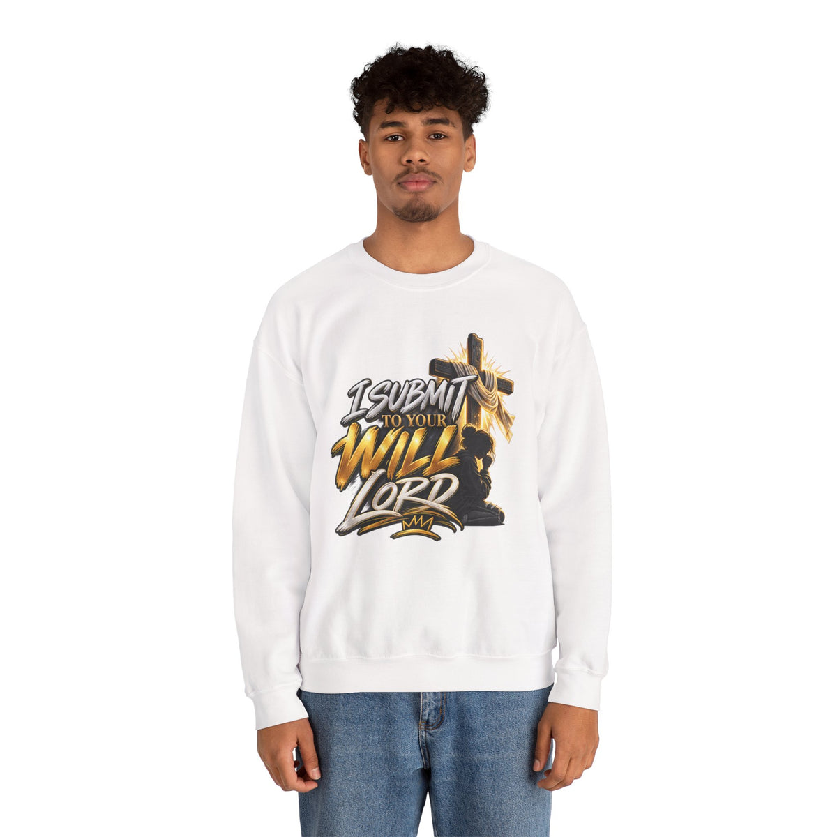 Christian Crewneck Sweatshirt — "I Submit to Your Will Lord" Graphic