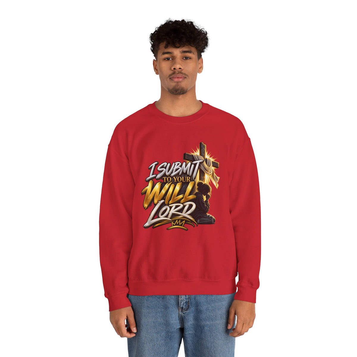 Christian Crewneck Sweatshirt — "I Submit to Your Will Lord" Graphic