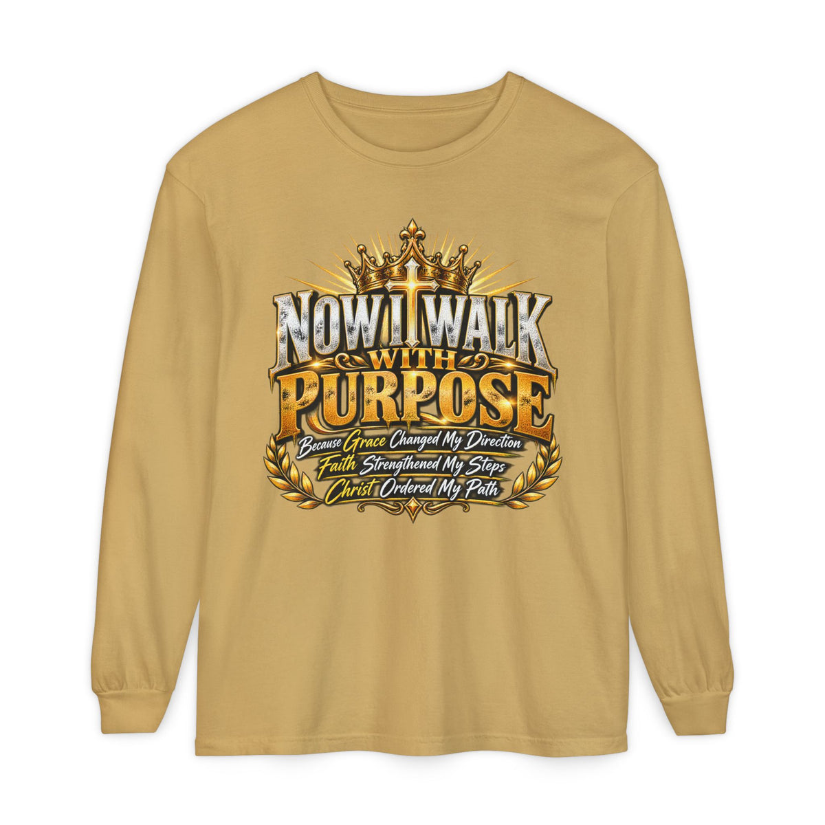 Now I Walk With Purpose Long Sleeve T‑Shirt — Inspirational Christian Faith Tee