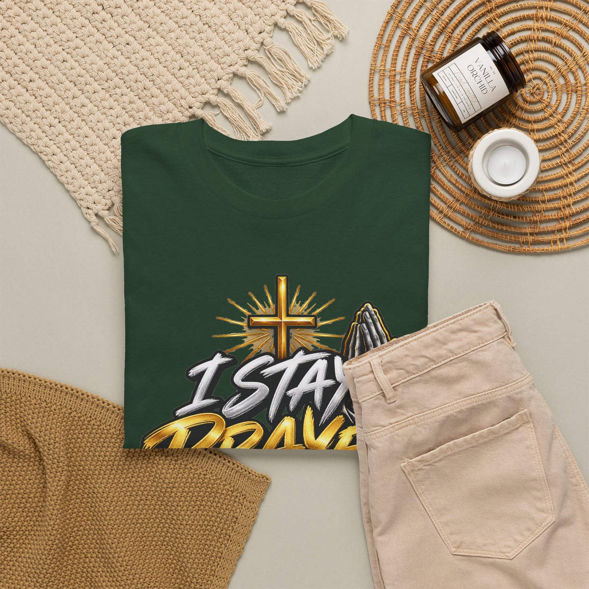 I Stay Prayed Up Tee — Christian Faith Prayer T-Shirt with Cross & Praying Hands