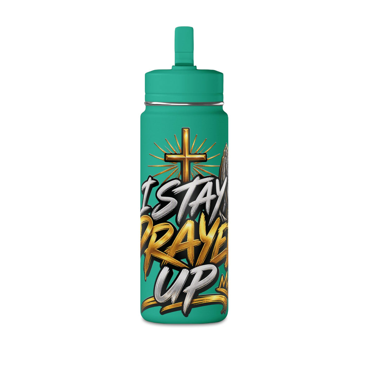 Pray Up 20oz Mini Water Bottle — Christian Cross Inspirational Sports Bottle (Pink)