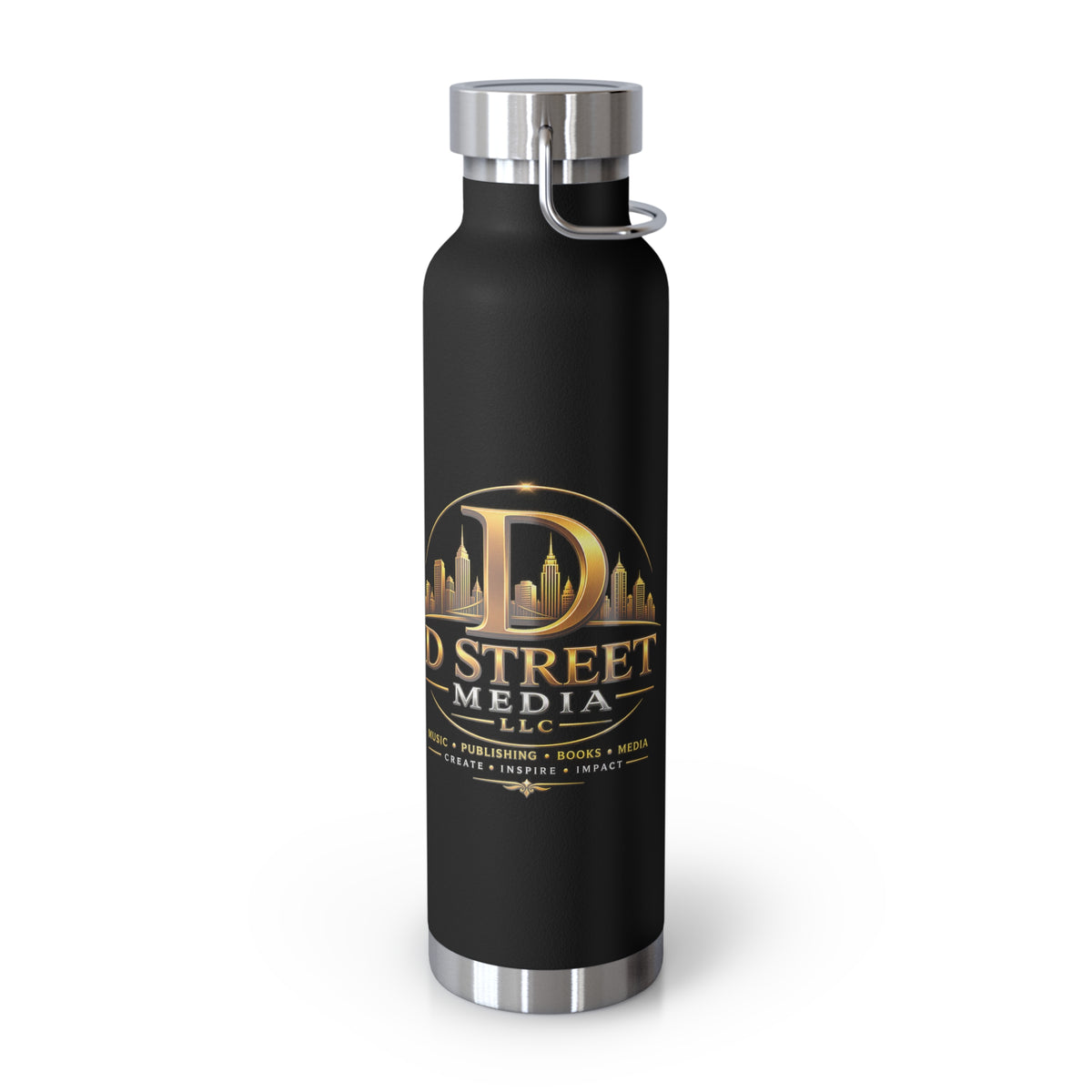 22oz Copper Vacuum Water Bottle — Gold 'Old Street Media LLC' Logo Insulated Flask
