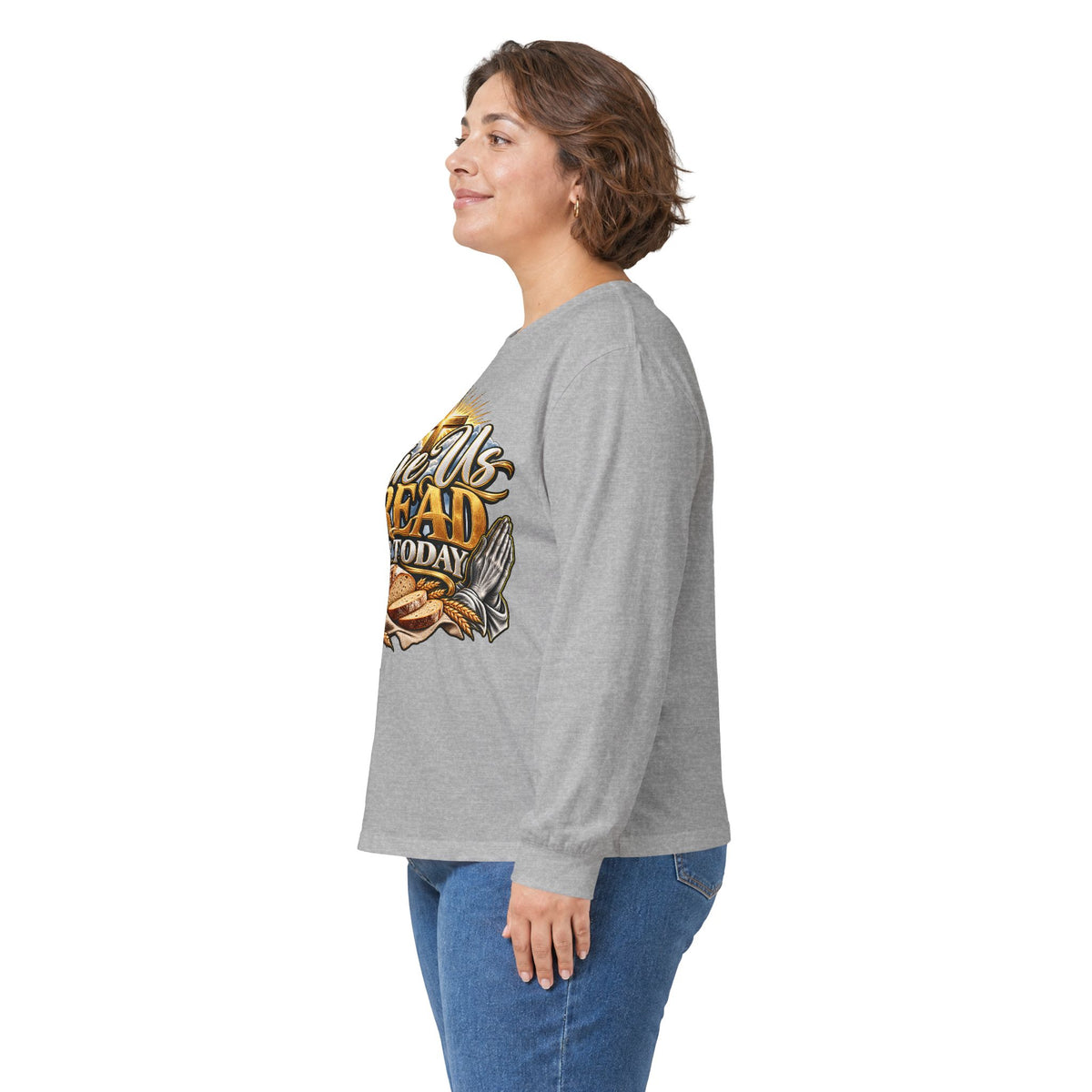 Long Sleeve Tee — "Give Us Bread For Today" Christian Faith Prayer Graphic Shirt