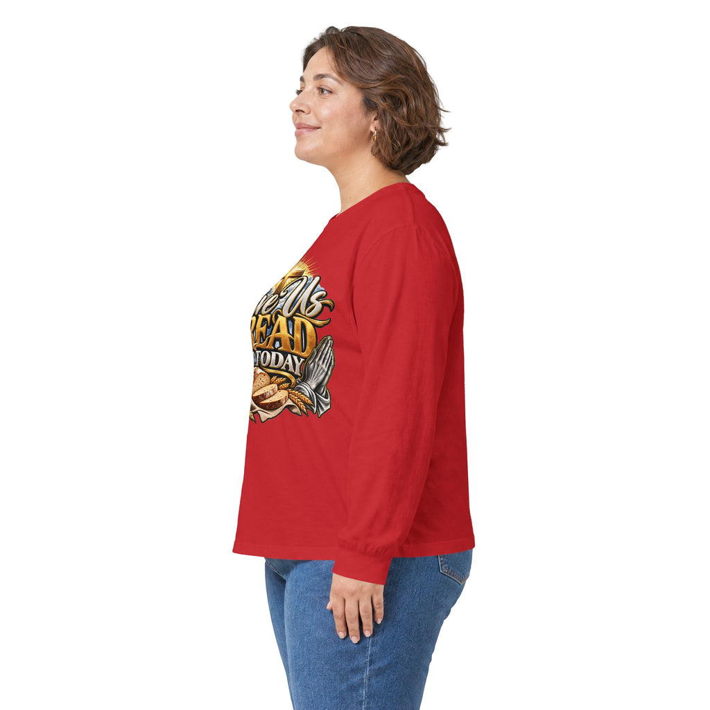 Long Sleeve Tee — "Give Us Bread For Today" Christian Faith Prayer Graphic Shirt