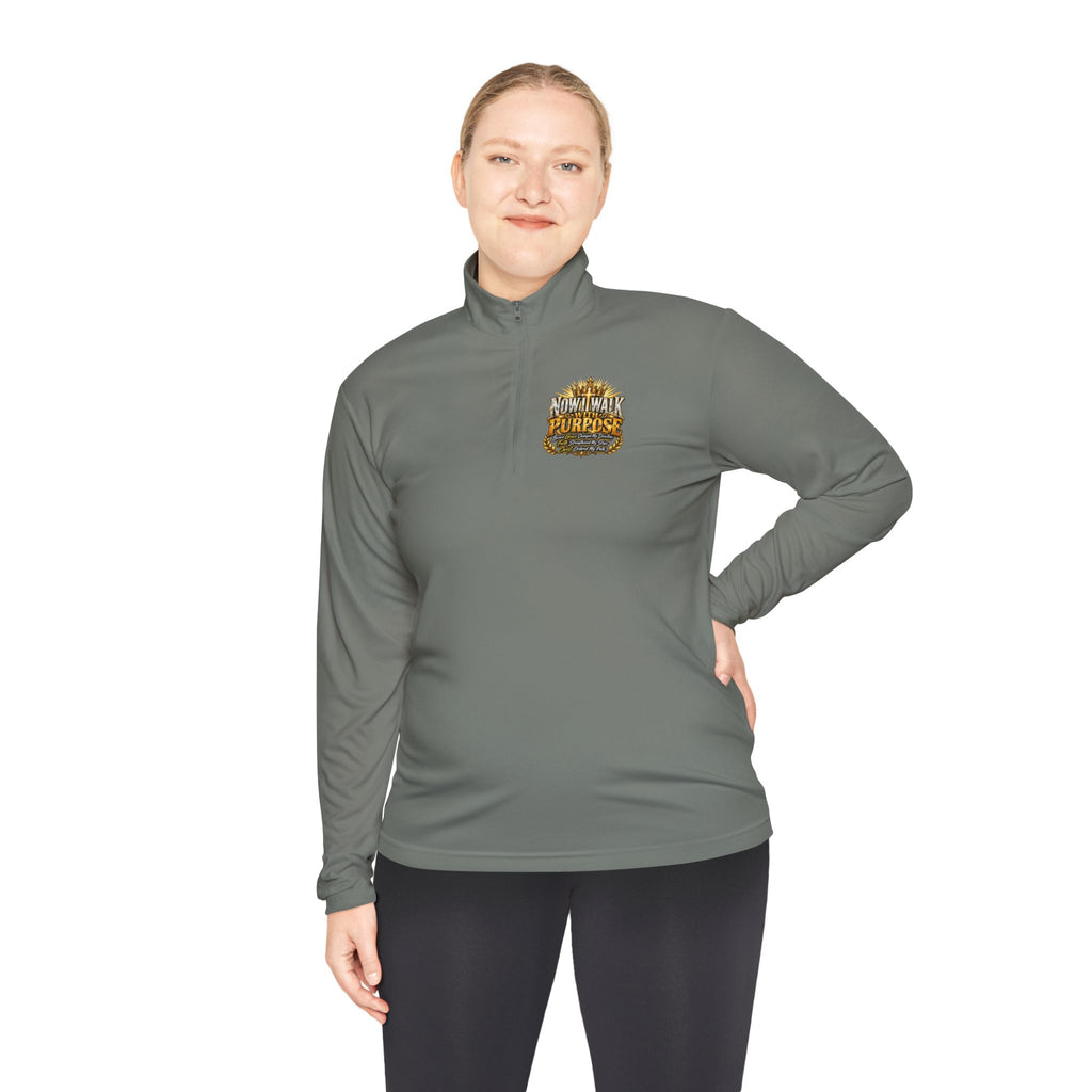 Quarter-Zip Pullover — "Now I Walk With Purpose" Motivational Graphic