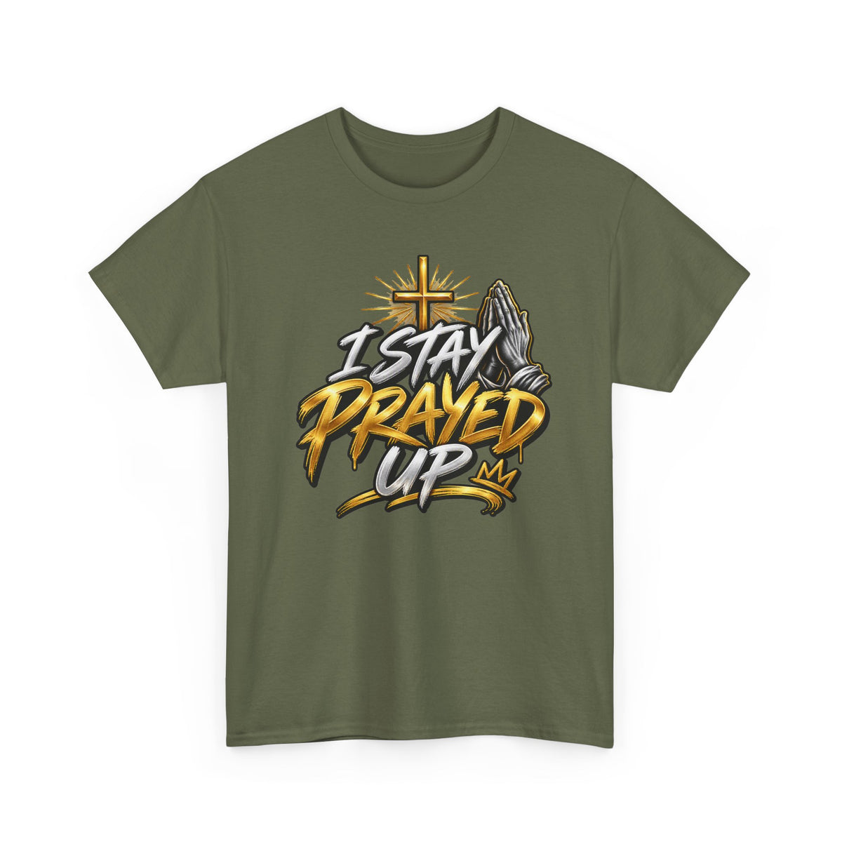 I Stay Prayed Up Tee — Christian Faith Prayer T-Shirt with Cross & Praying Hands
