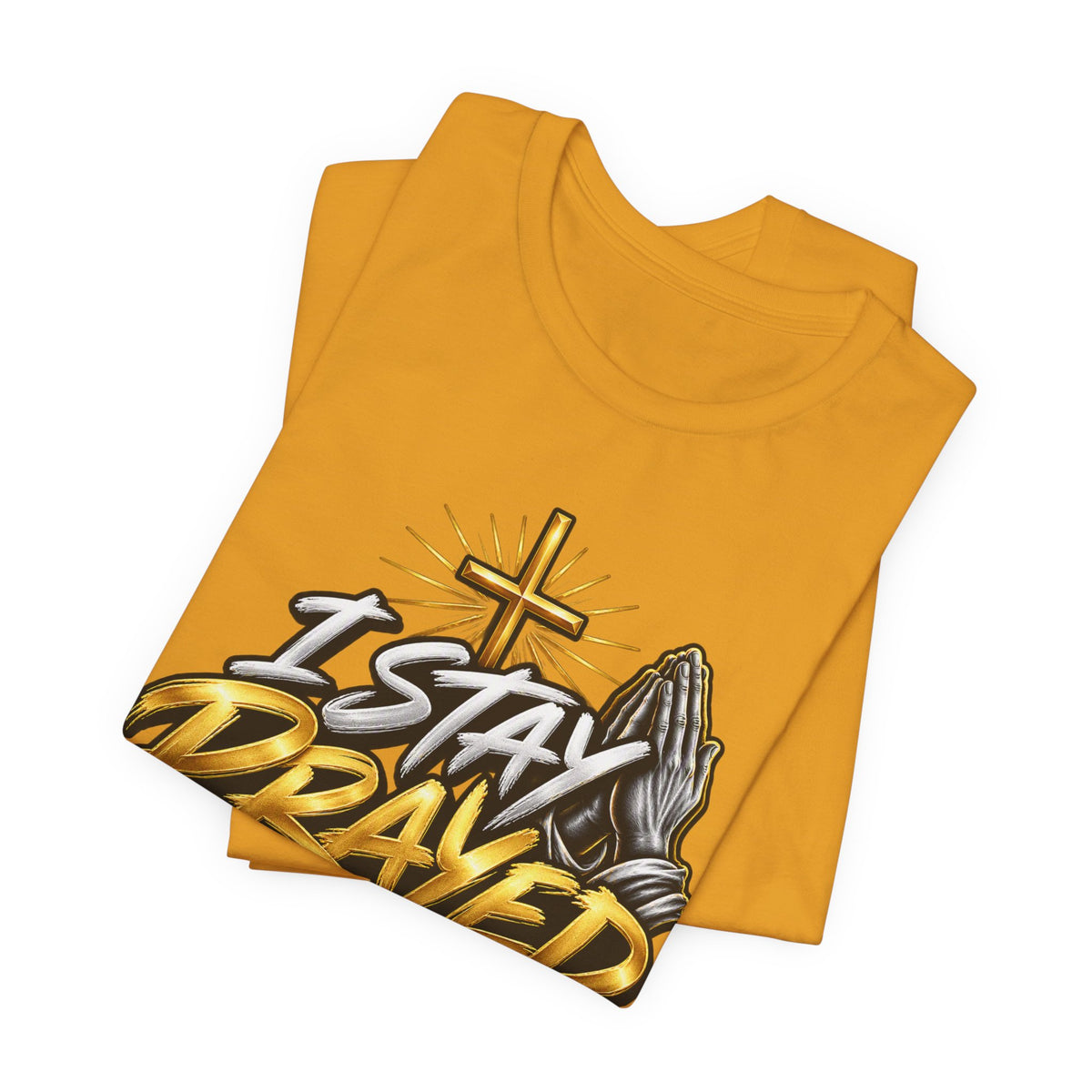 I Stay Prayed Up Tee — Inspirational Christian Graphic T-Shirt with Cross & Praying Hands