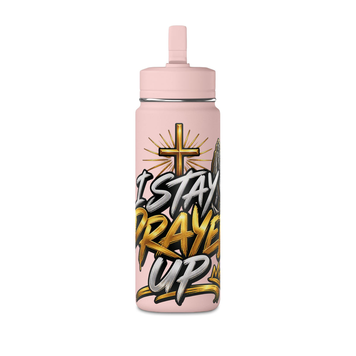 Pray Up 20oz Mini Water Bottle — Christian Cross Inspirational Sports Bottle (Pink)